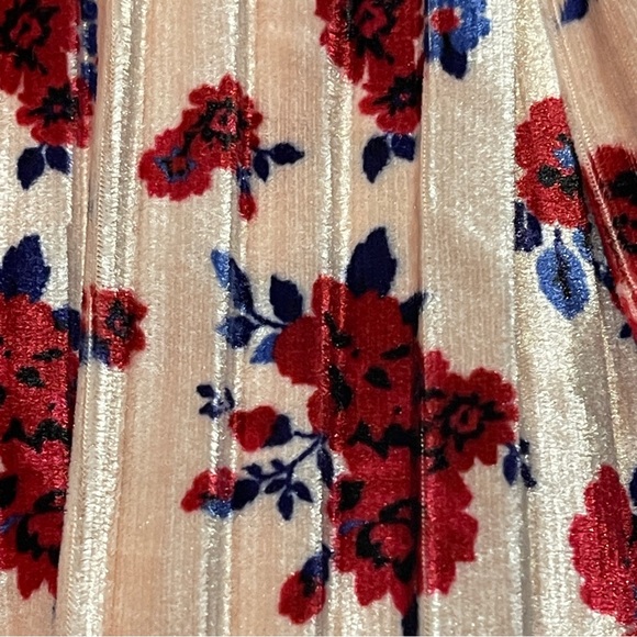 Pippa & Julie Light Pink Velvet Pleated Floral Skirt with Red & Blue Accents - Picture 5 of 7